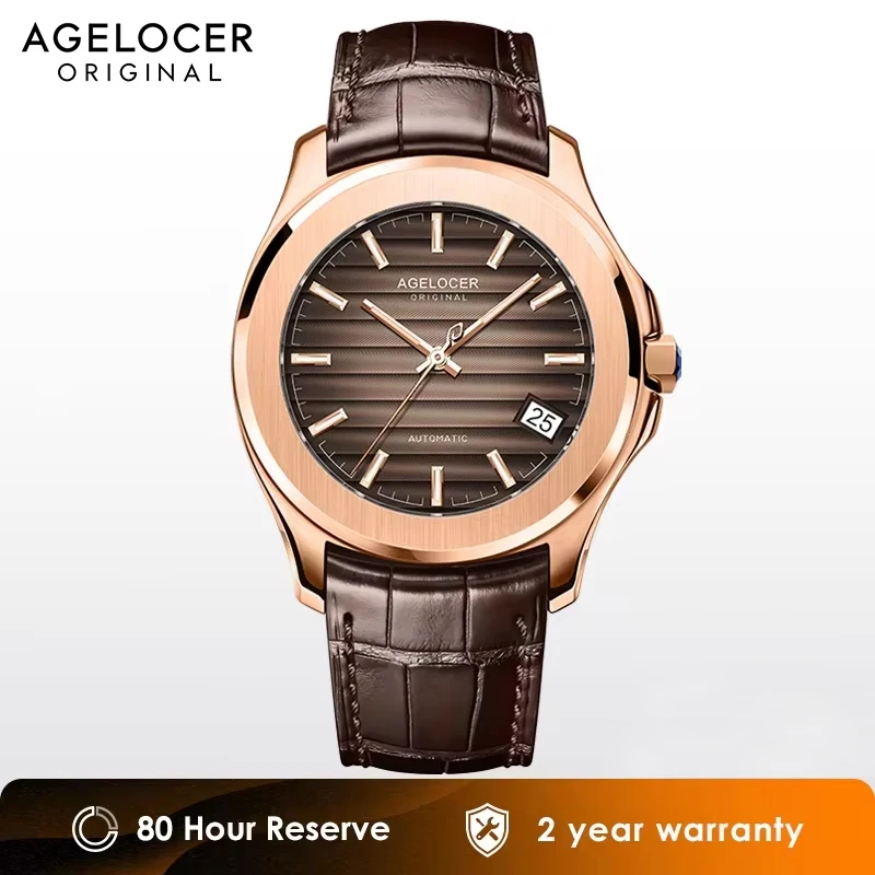 AGELOCER Men's Watch Stainless Steel Luxury Automatic Mechanical Leather Band Fashion CalendarTop Brand Green