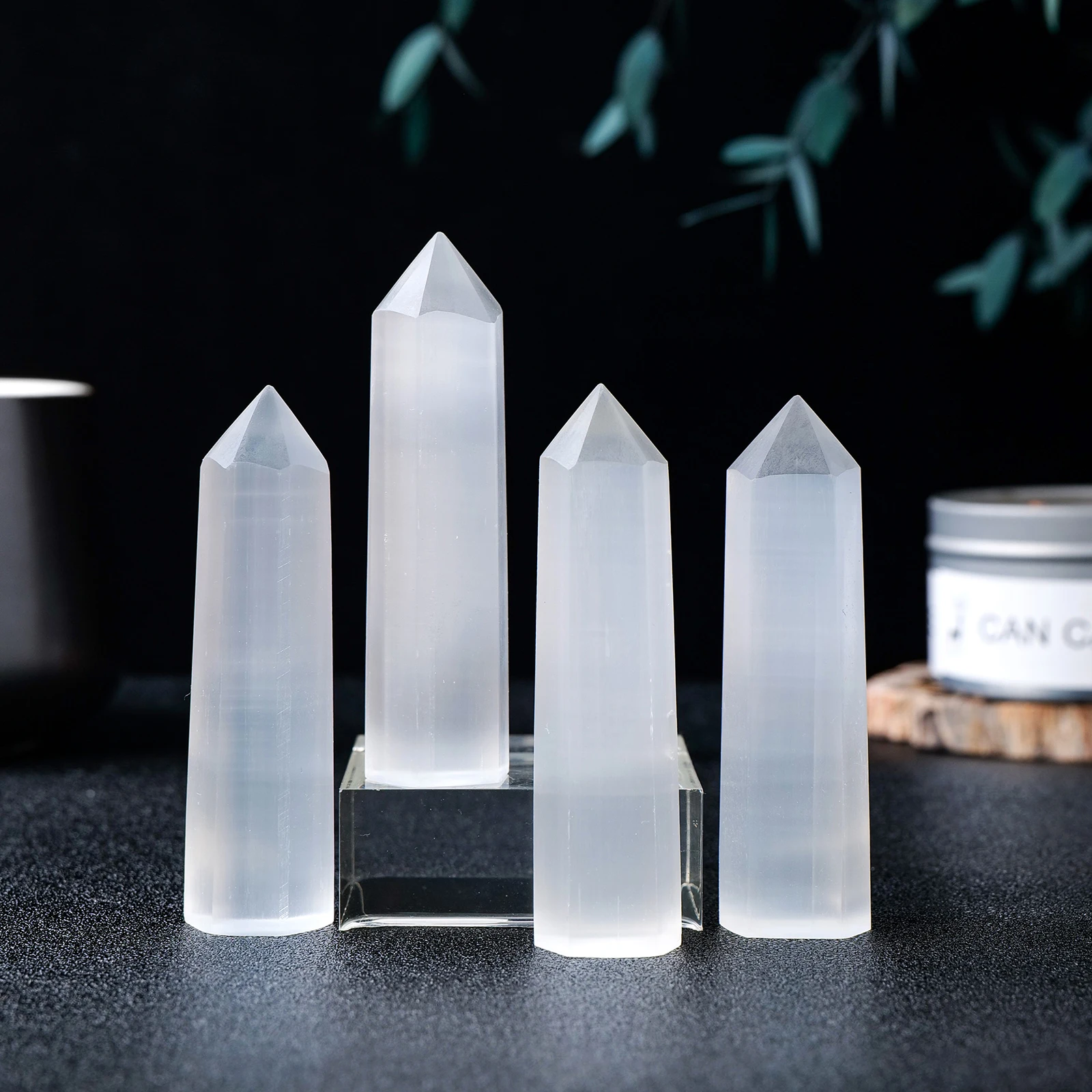 7-8CM 1PC Natural Selenite Tower Hexagonal Prism Healing Crystal Stone Family Meditation Decoration Gift