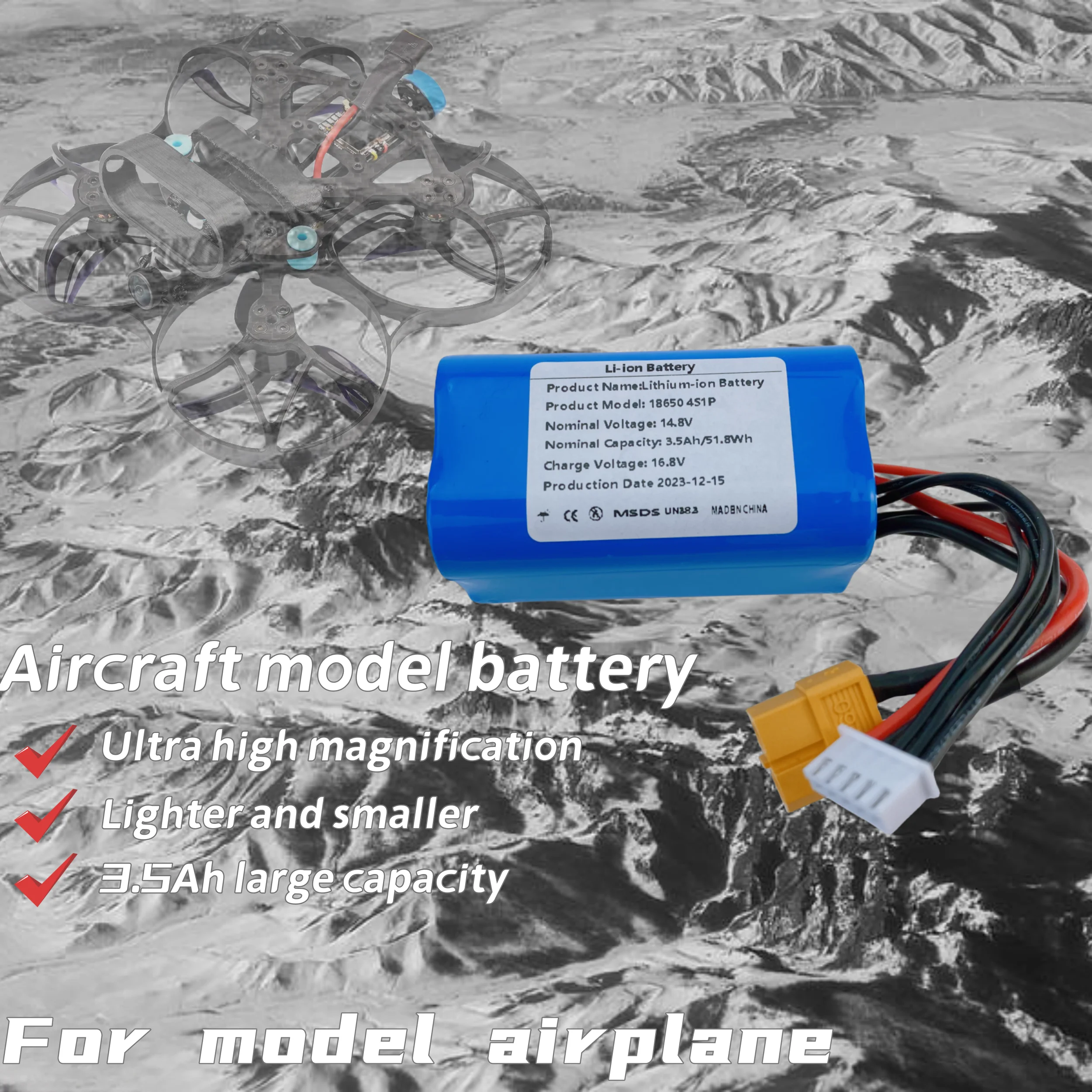 18650 14.8V 4S1P 3500mAh high-capacity drone rechargeable lithium-ion battery , various RC aircraft Ouadrotor Etc XH2.54-5P XT60