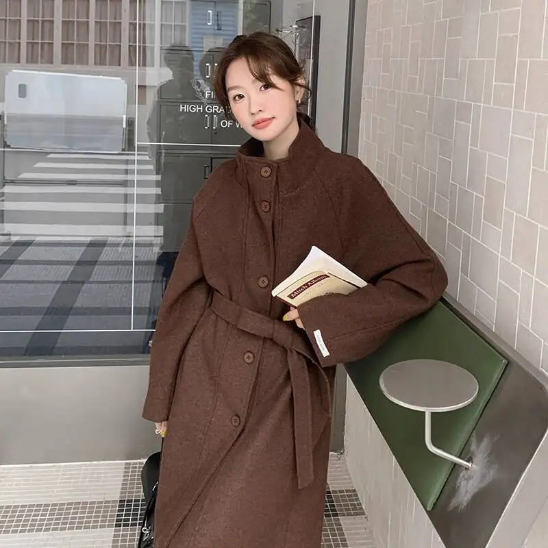 UMI MAO 롱 모직 코트 야마모토 다크 가을 겨울 새로운 프렌치 커피 자켓 여성 오버 코트 Femme Y2K