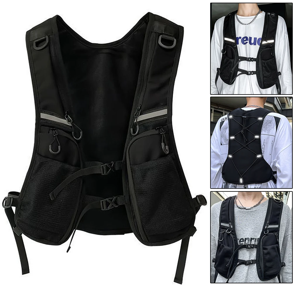 

Functional Tactical Vest Reflective Storage Phone Bag Lightweight Chest Bag with Pocket & Extra Storage Hip-hop Waistcoat