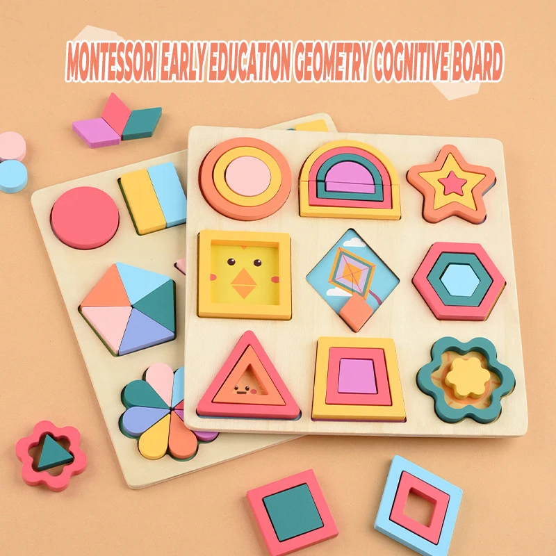 Baby Geometric Flower Shape Montessori Toy Creative Wooden 3D Jigsaw Puzzle Color Matching DIY Kids Early Educational Toys Gifts