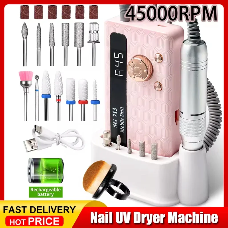 

35000/45000RPM Rechargeable Nail Drill Machine Professional Portable Electric Manicure File for Nails Gel Polish Remove Grinding