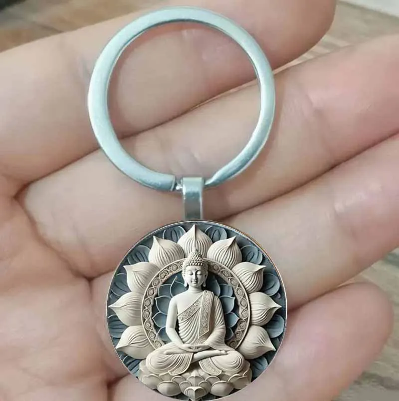 Llavero de Buda de loto blanco: decoración de Buda de aleación antigua retro, accesorio Zen perfecto para hombres, regalo ideal para amigos y f