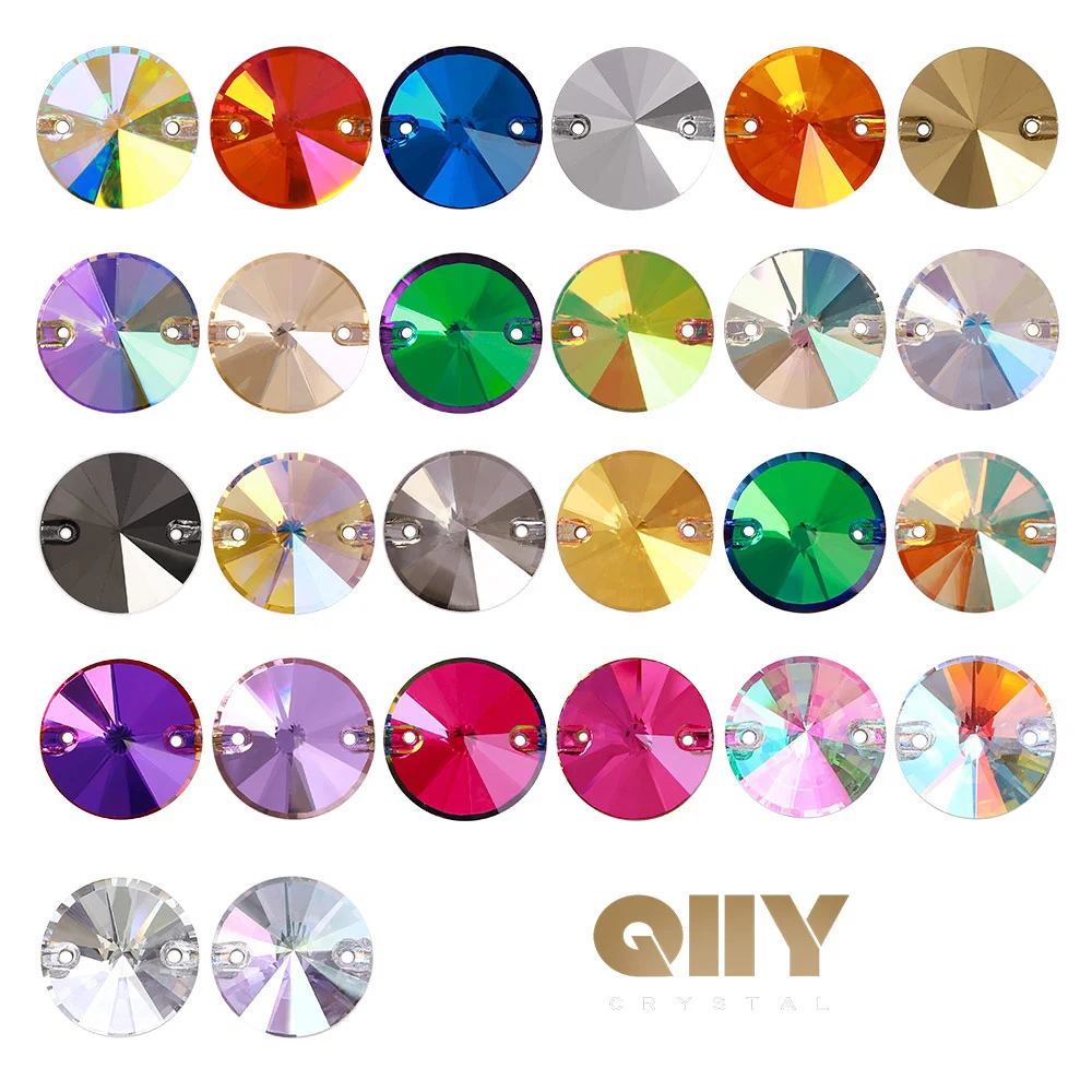 

QIIY Rivoli Shape High Quality Flatback Glass Sew On Rhinestones Glitter Sewing Stones Crystal For Garment Crafts DIY Decoration