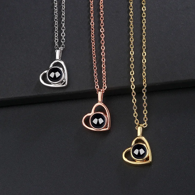 Custom Color Photo Projection Pendant Necklace with Exquisite Bear Rose Gift Box Valentine'sDay Mother's Day Birthday for Ladies