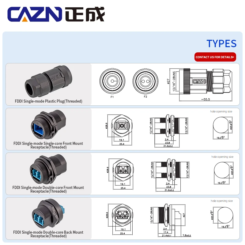 Anti-explosion FDDI Single-mode Plastic Plug Connector Waterproof Double/Singl-core Material for Secure Networking