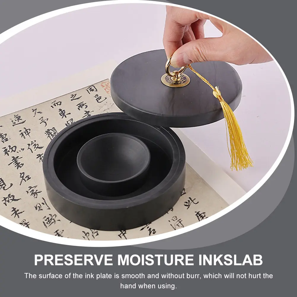 Classical Style Covered Calligraphy Inkwell Large Capacity Moisture Preserving Inkstone for Writing Painting Decor Reading Room