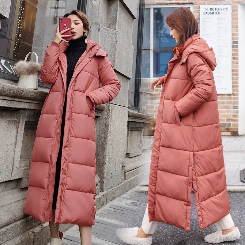 Long Thick Parka Coat Women Hat Detachable Loose College Over Knee Cotton Coat 2022 Winter New Coat Casual Comfort Ins Style