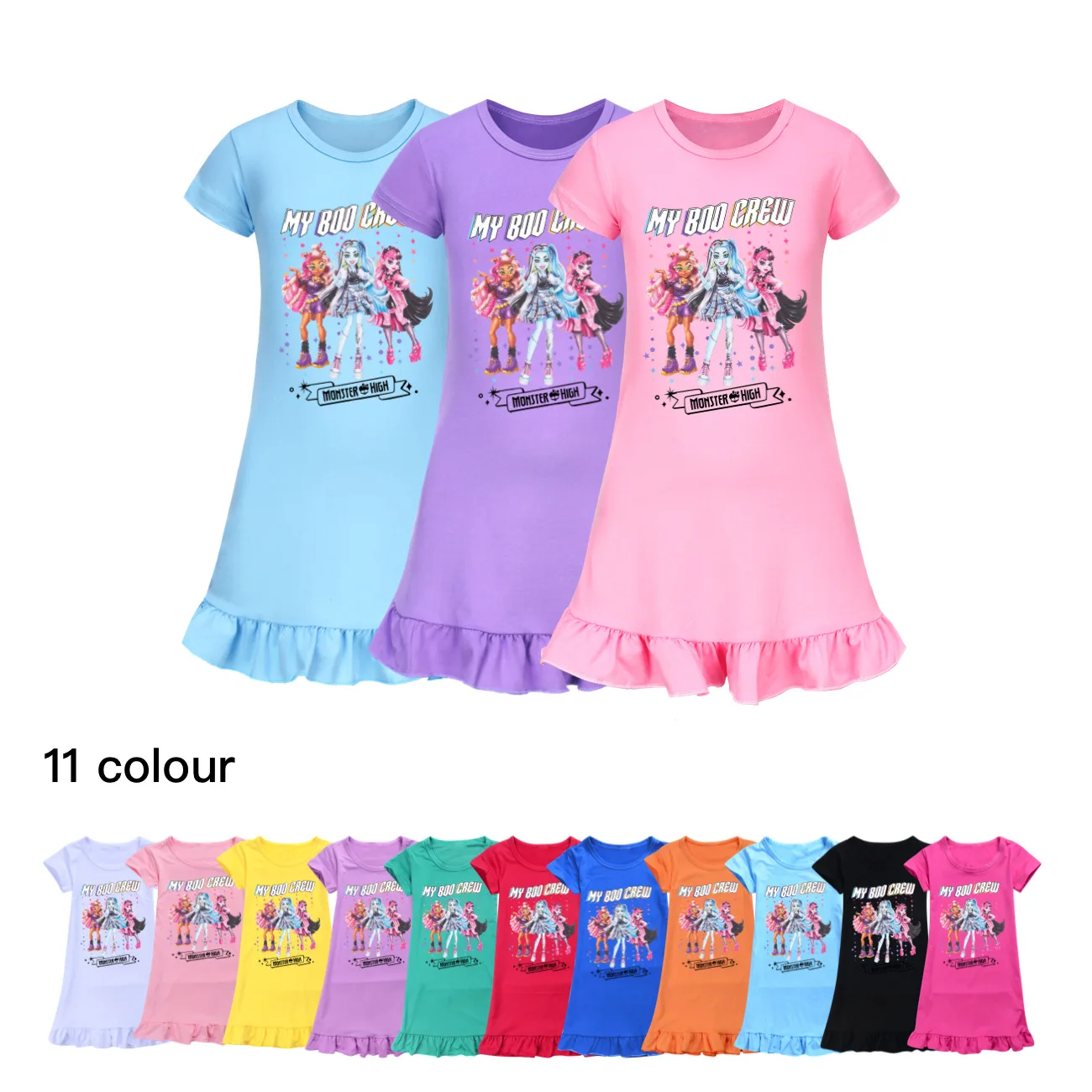 

Monster High Clothes Kids 2024 Summer Casual Dresses Baby Girls Funny Cartoon Nightgowns Children Daily Short Sleeve Sleepdress