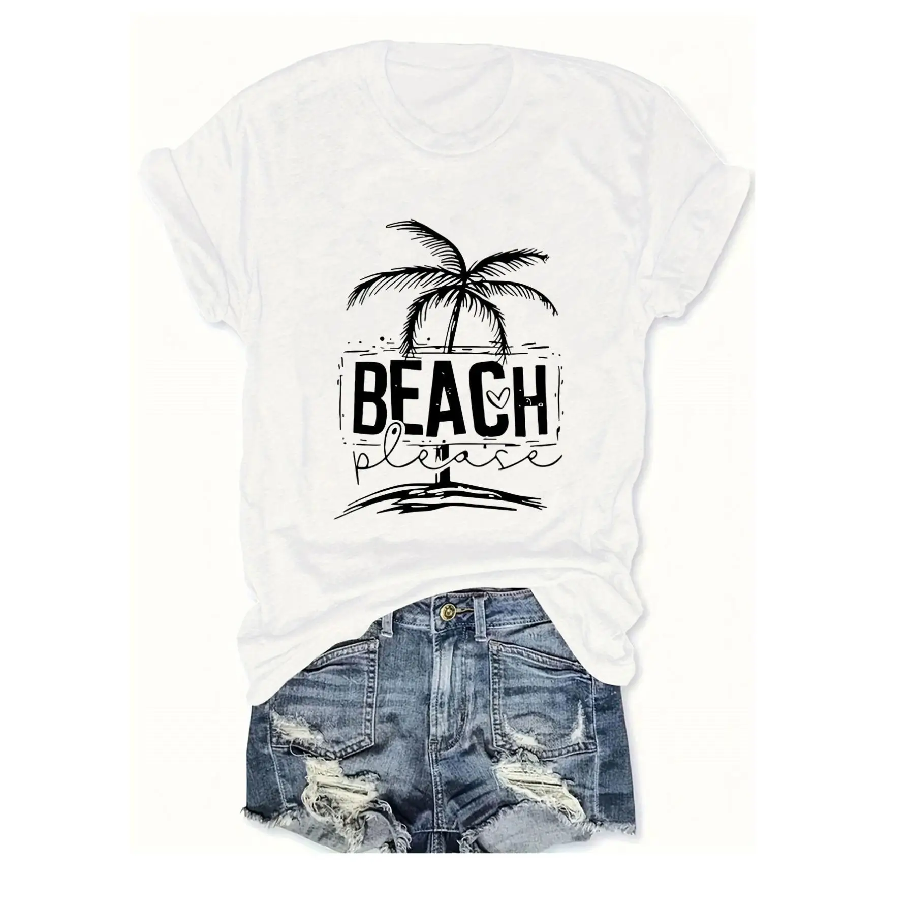 

Beach Please T-Shirt Coconut Tree Graphic Summer Vacation Tops for Men and Women
