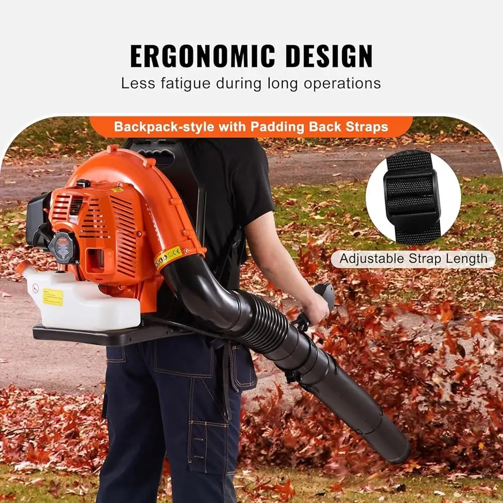 79cc Backpack Gas Leaf Blower 2-Cycle 930CFM Air Volume 184MPH Speed Adjustable Ergonomic Design Noise Reducing Accessories