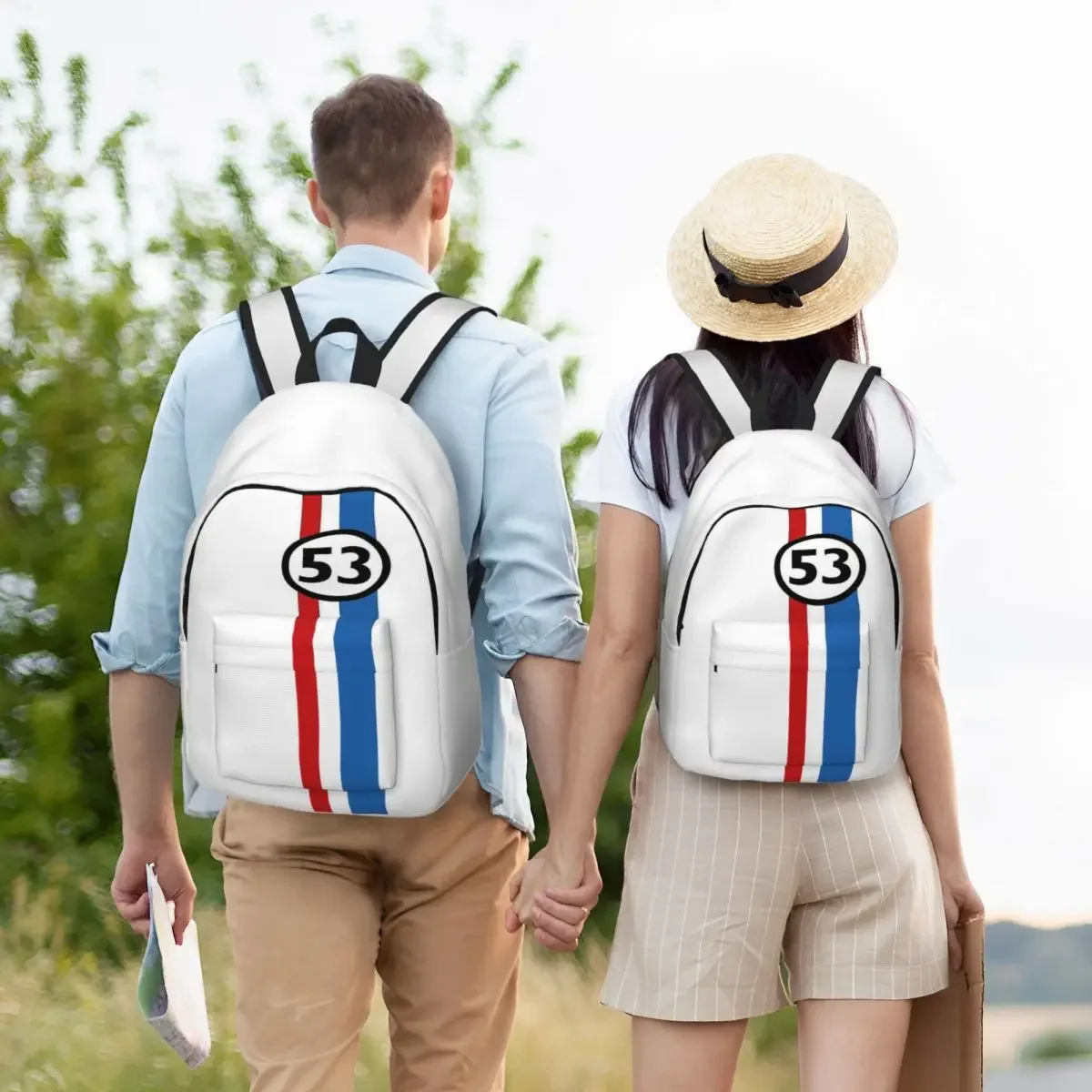 Herbie 53 Old Car Race Racing for Teens Student School Bookbag Canvas Daypack Middle High College Shoulder Bag for Hiking