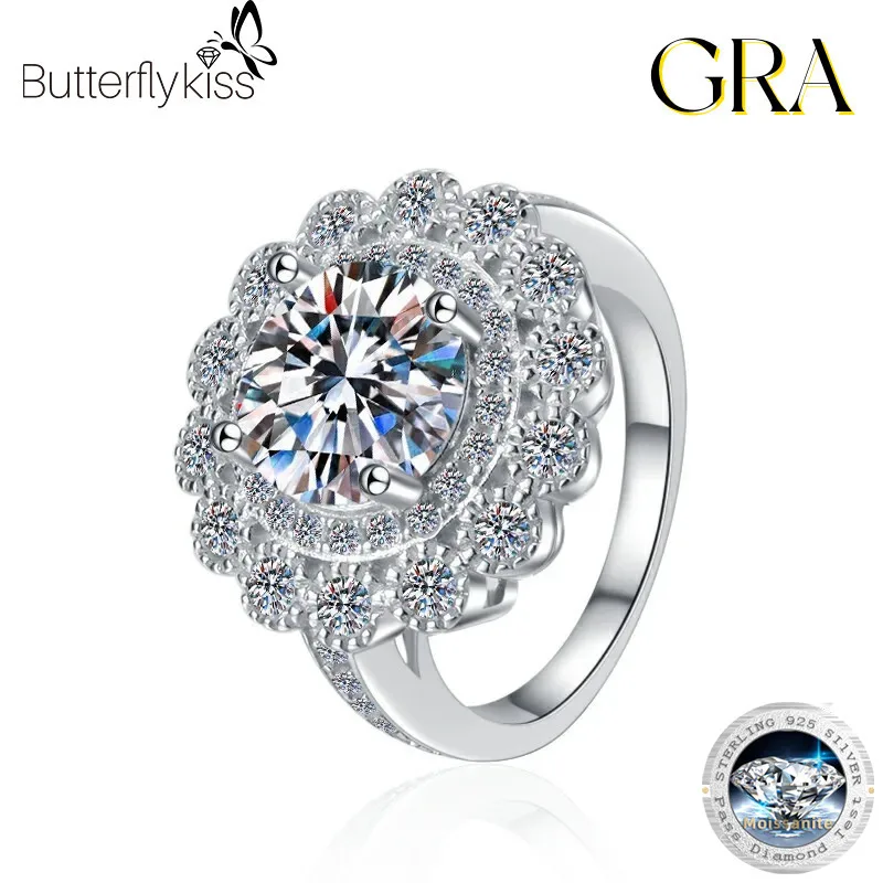 

Butterflykiss Роскошные трендовые классические кольца с муассанитом и бриллиантами 1/3 карата, женские кольца из стерлингового серебра S925, вечерние элегантные ювелирные изделия, подарок