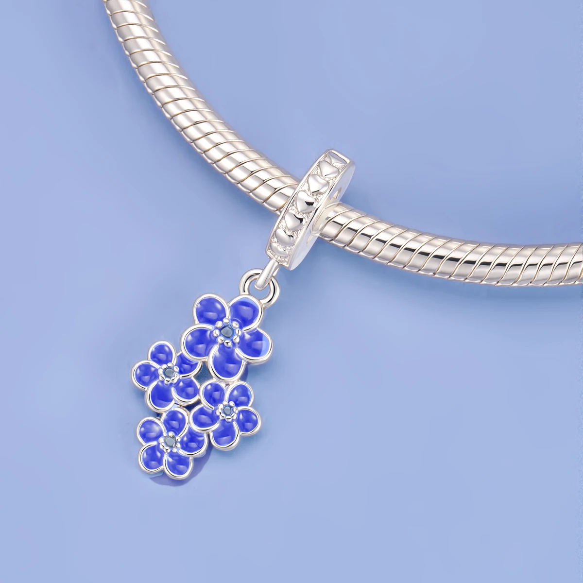 Pan Charms Klein Blue Flower Garden Pendant Fit Original Bracelet Jewelry Spring Thanksgiving Christmas Valentine MotherGift Her