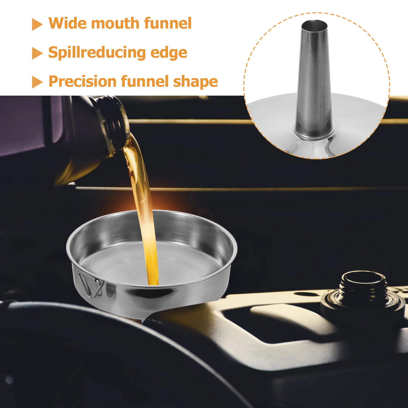 

Car Fuel Funnel Stainless Steel Wide Mouth For Automotive Oil Gas Tank Liquid Transfer Transmission Fluid Change Auto Refueling