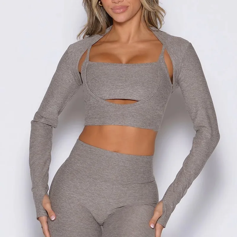 YTYINYTYINHigh Waist Butt Lifting Yoga Set For Women 2/3 Piece Thumb Hole Long Sleeve Crop Top Sports Bra Joggers Gym Workout Ou