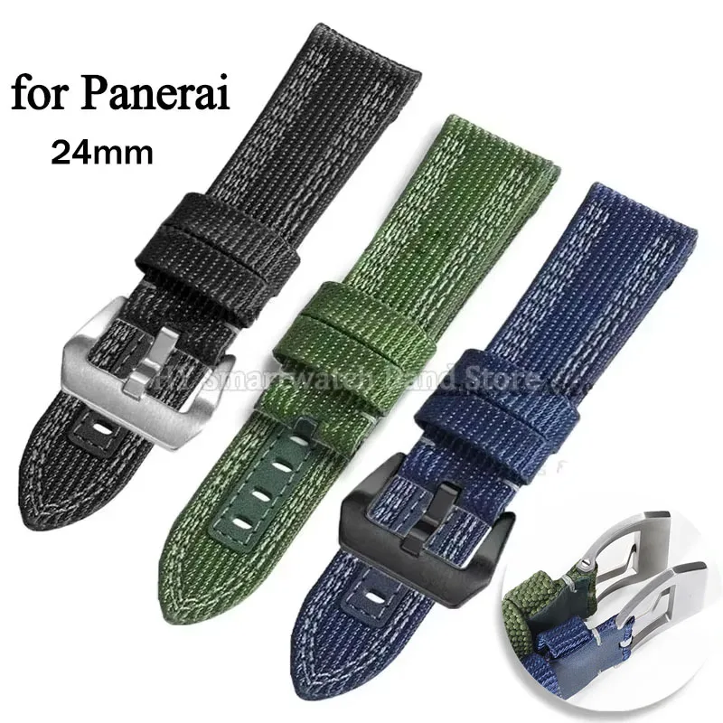 جلد + حزام ساعة من النايلون 24 مللي متر لبانيراي PAM 00984/985 PAM1122/753/1312 استبدال المعصم الفرقة دبوس معدني مشبك سوار ساعة