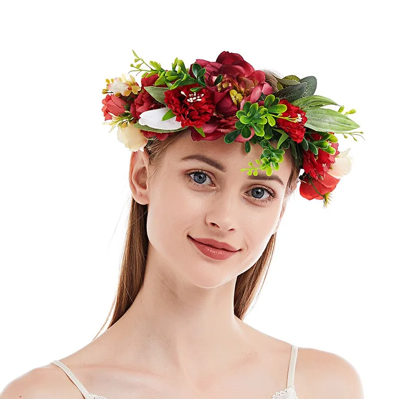 Women Girls Simulation White Pink Rose Wreath Headband Corolla  Masquerade Party Decoration Birthday Wedding Cosplay
