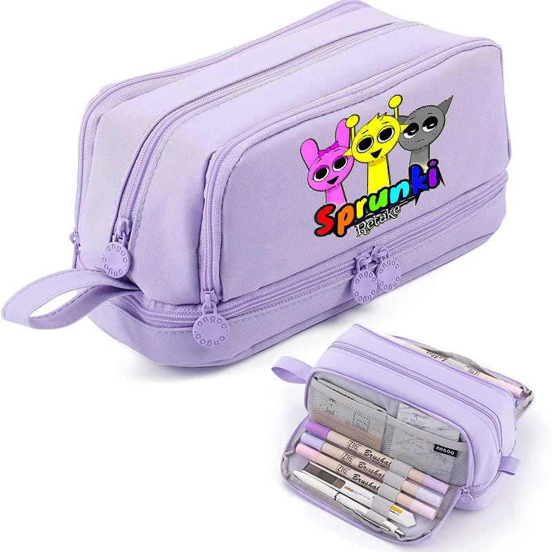 

Sprunkis Pencil Cases Game Pinki Oren Large Pen Bags Cartoon Boys Girls Multi Layered Pencil Bag School Stationery Supplies Gift