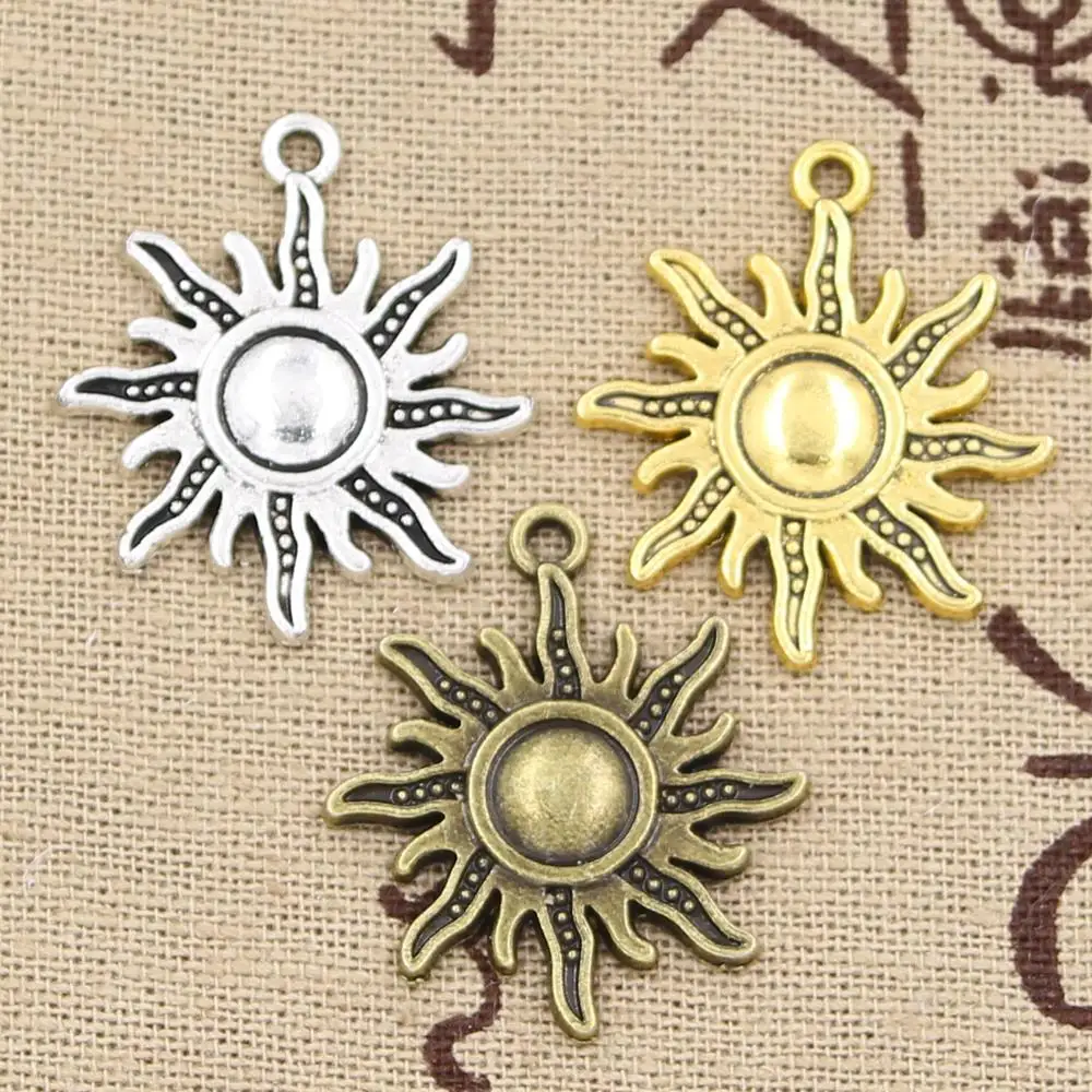 15 sztuk Charms Sun 28x24mm antyczne amulety, wisiorek fit, Vintage tybetański brąz kolor srebrny złoty, DIY na bransoletkę naszyjnik
