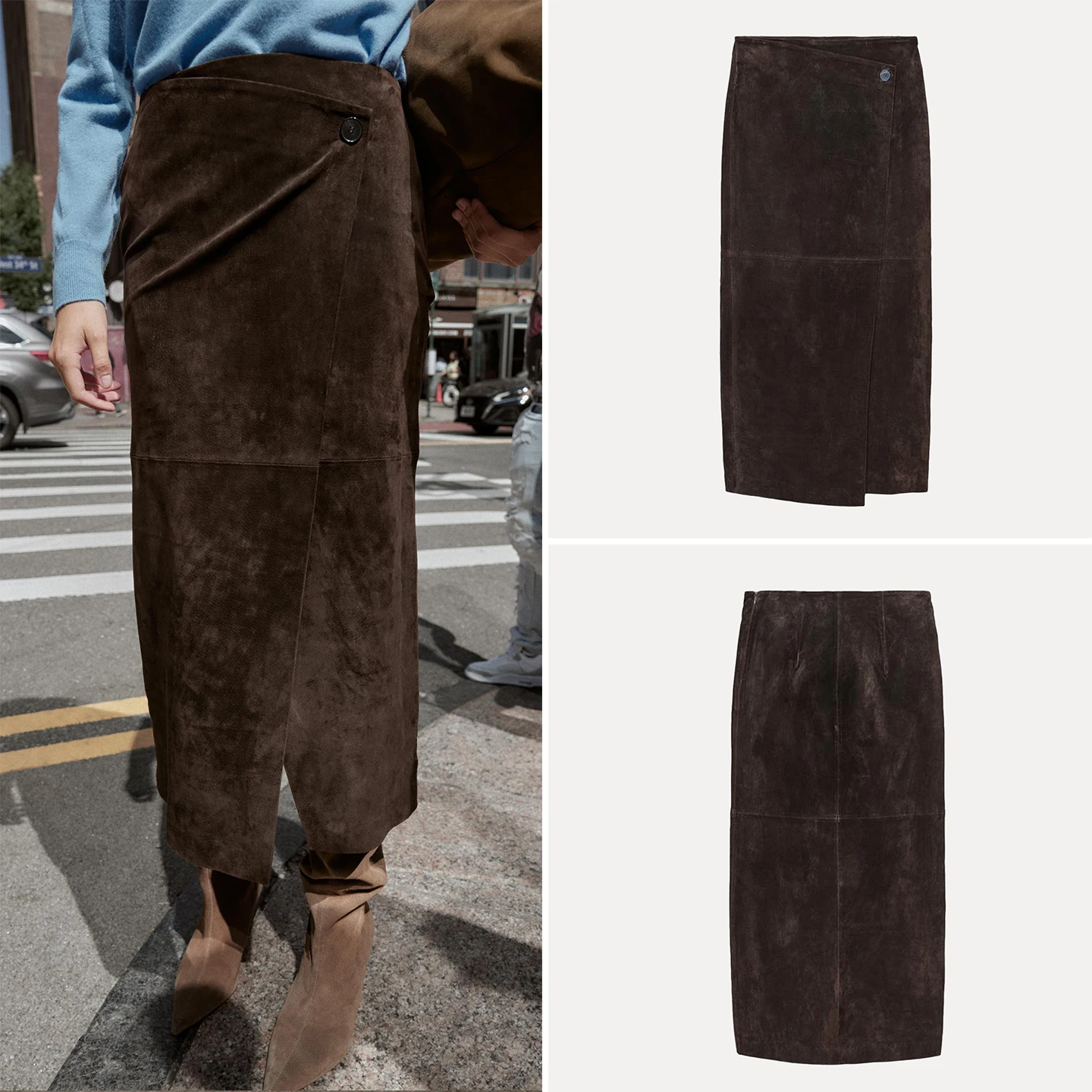 กระโปรงยาวทรงเข้ารูปสีน้ำตาลกาแฟสำหรับผู้หญิง ผ้าอื่นๆ ใช้ได้หลากหลาย