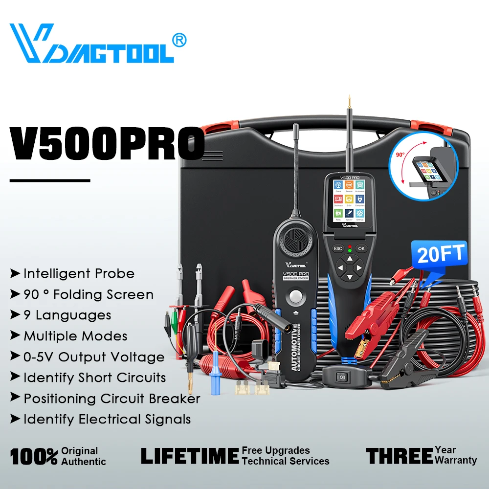 2026 VDIAGTOOL V500PRO 12V/24V Kit de sondes logiques et de circuits d'alimentation pour automobile, Testeur de circuits de voiture, Multimètre, Oscilloscope automobile, Test de relais et d'injecteurs de carburant