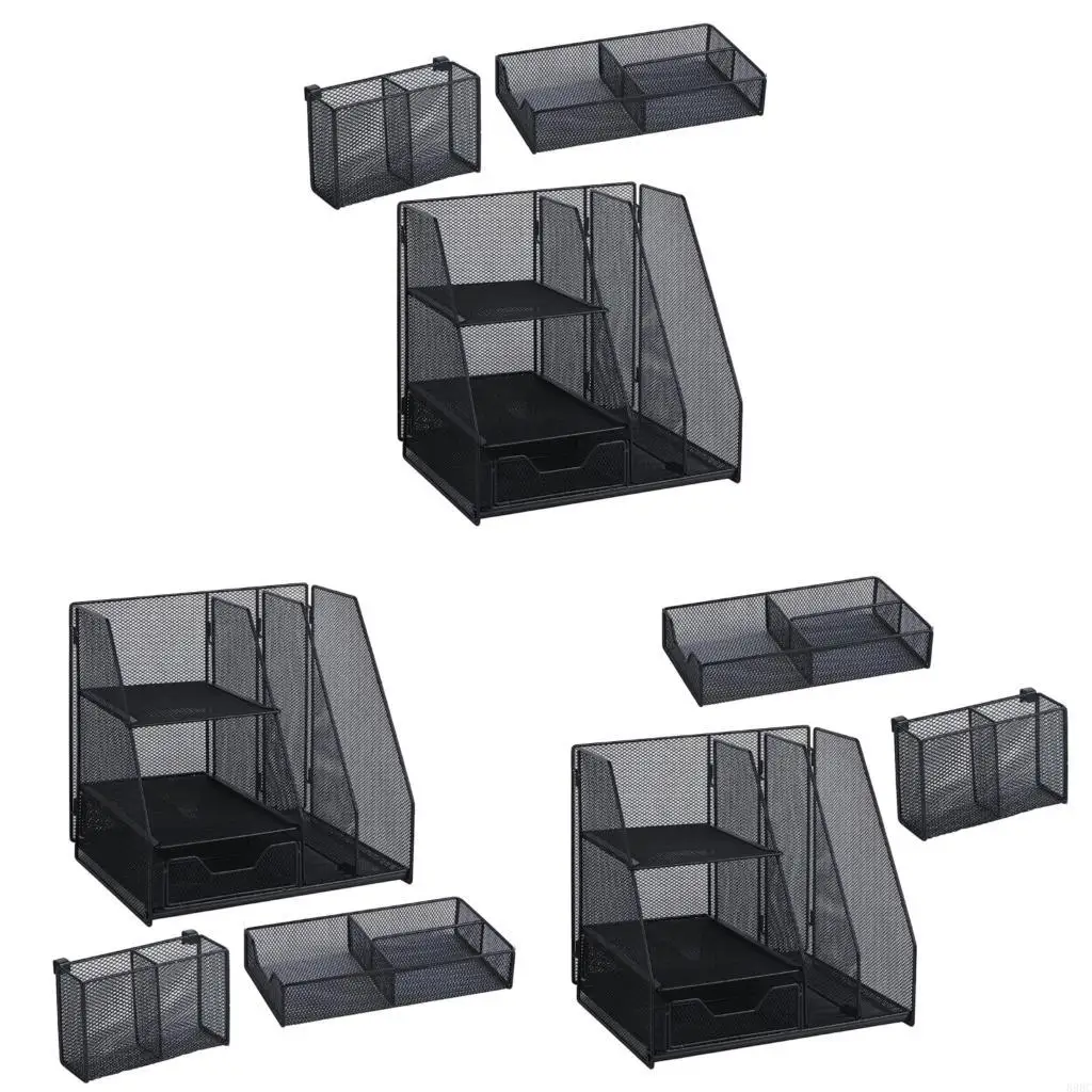

Multifunctional Desktop Document Organiser Metal File Letter Tray with Pen Cup 896C