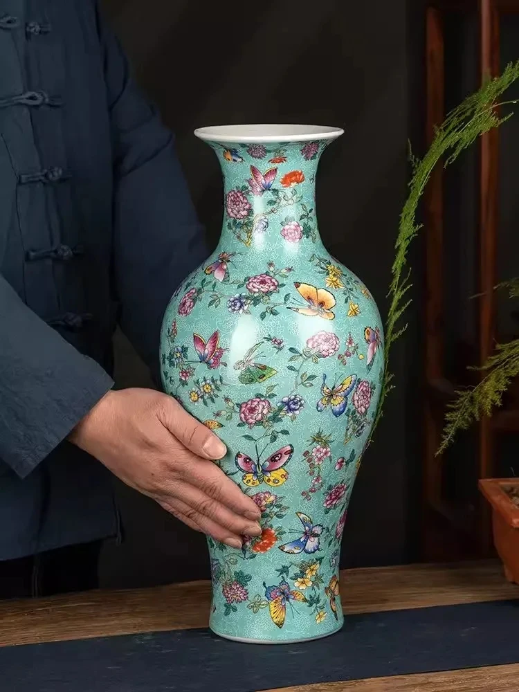 

36cm Jingdezhen ceramic pink vase, minimalist home, living room, TV cabinet, antique rack, Chinese decoration, flower arrangemen