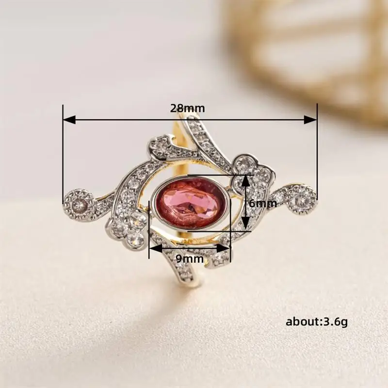 Huitan Special Shaped Women Two Tone Ring Hollow Inlaid Bright Oval Red CZ Elegant Party Lady Accessories Trendy Wedding Jewelry