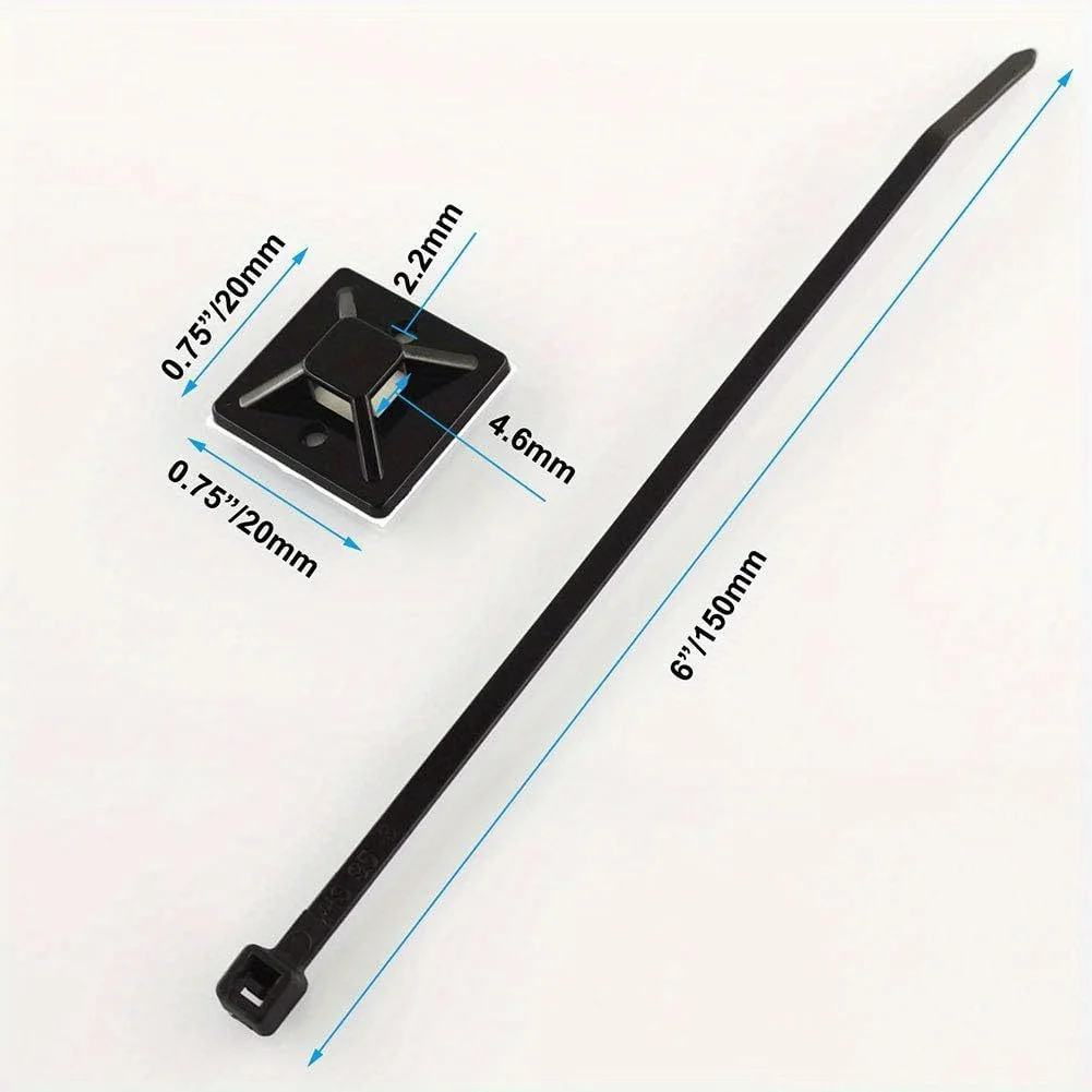 100 Stück selbstklebende Kabelbinder mit Gummibasis, Nylon-Draht-Organizer für Zuhause, Draht-Reißverschluss, fester Sitzhalter, Kabelbinder-Montagebasis – Detail 1