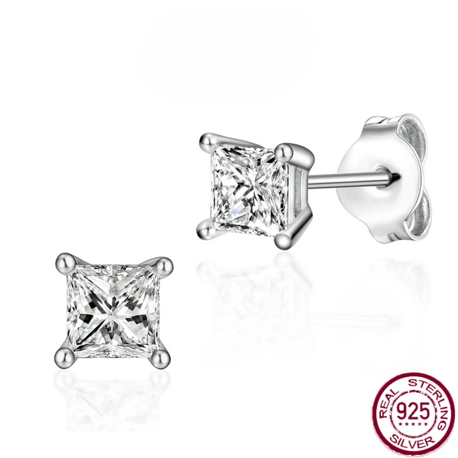 

New S925 Pure Silver Zircon Square White Zirconia Earrings Simple, Fashionable, Personalized, Versatile Wedding Jewelry