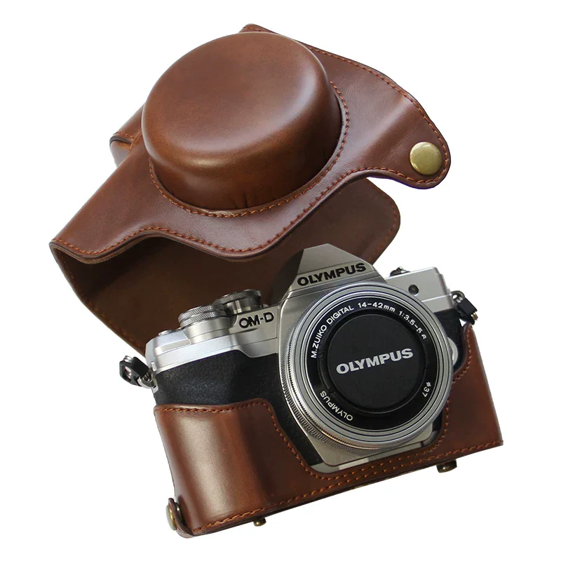 High Qaulity PU Leather Camera Case Full For Olympus OMD EM10 Mark II III 3S Camera Body Bag Cover Protective sleeve With Strap