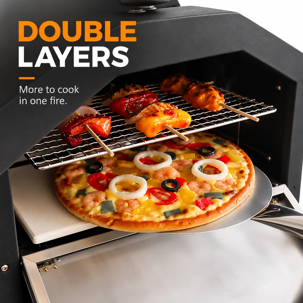 Wood Burning Pizza Oven Outdoor Pizza Maker Portable Multifunctional Cooker With Pizza Stone For Backyard Patio Camping