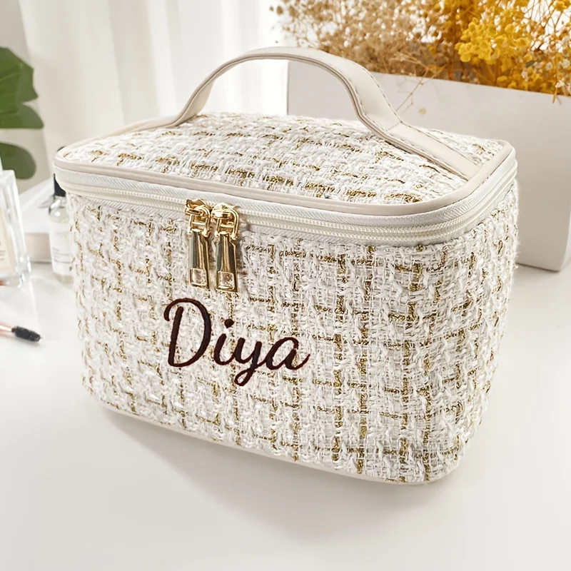Stilvolle Damen-Kosmetiktasche mit großem Fassungsvermögen, individuell bestickter Text, tragbare Kulturtasche für Weihnachts-, Halloween- und Feiertagsgeschenke – Detail 6