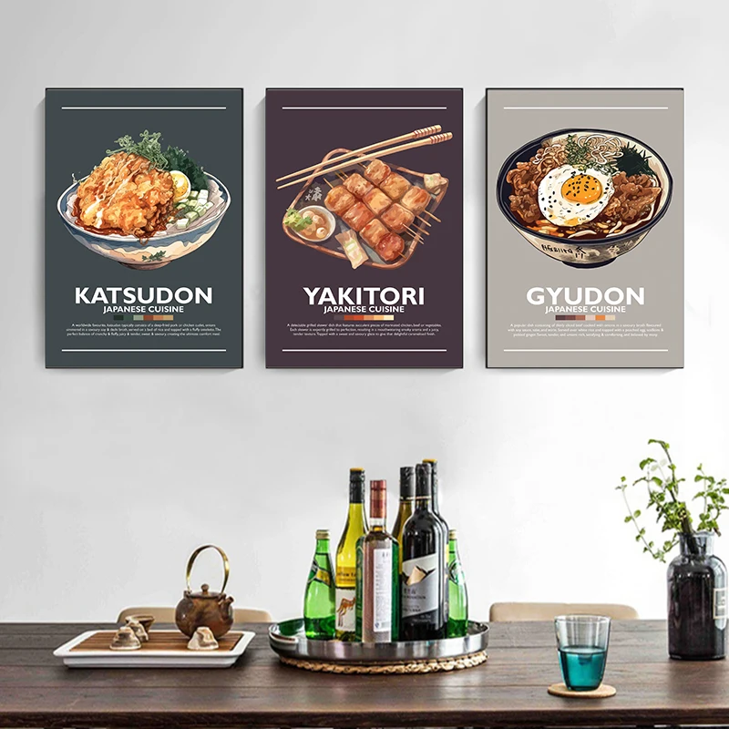 Japanese Food Poster Cuisine Sushi Ramen Yakitori Canvas Painting Wall Art Pictures for Kitchen Restaurant Decor No Frame