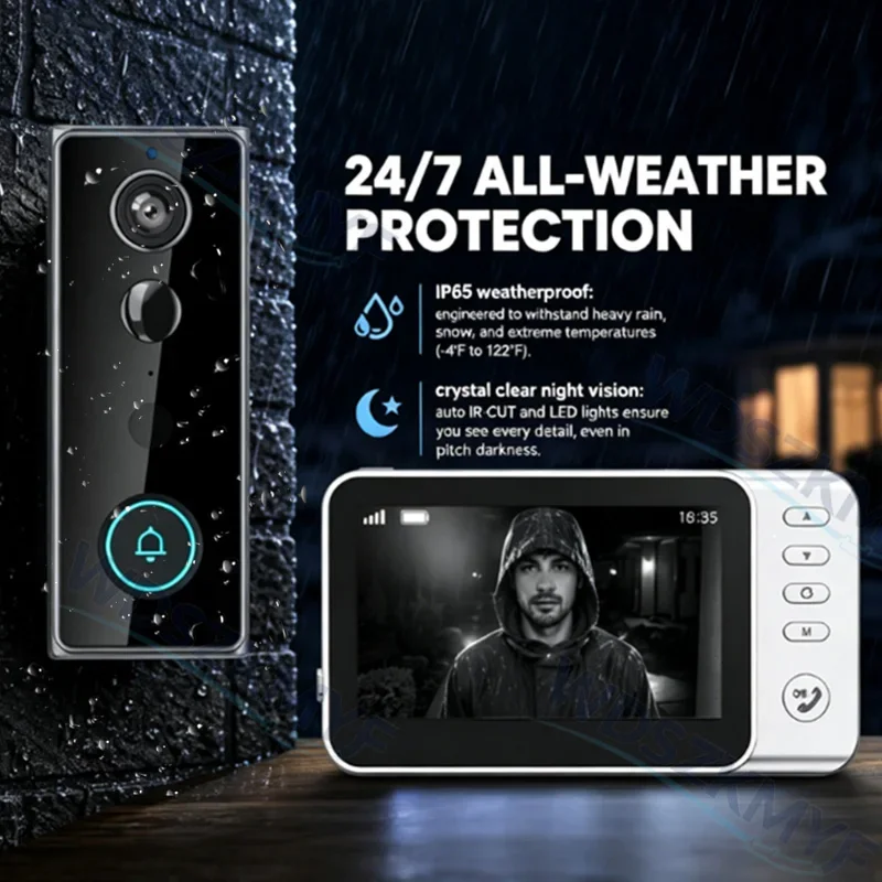 New Waterproof Wireless Doorbell Camera 4.3in IPS Screen Active Wake-Up Video Intercom Doorbell 1080P Home Security Door Bell view 5