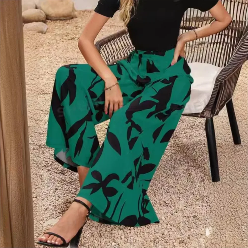 2024 Fashion Print Casual Wide Leg Pant for Women\'s Trousers Spring Summer High Waist Slim Simple New in Female Pants Pantalon