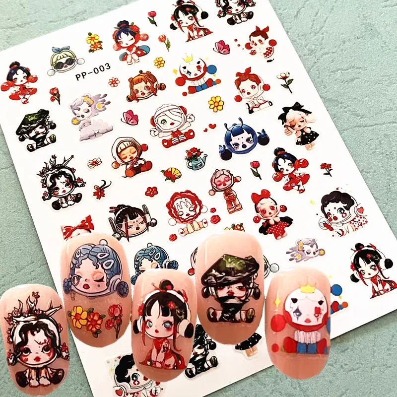 Anime Cute Girls Design autoadesivo colla posteriore decalcomania timbratura strumenti di decorazione fai da te adesivi per unghie PP 006