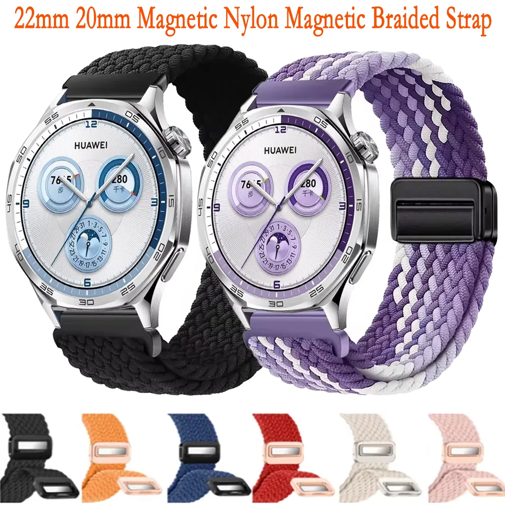 磁気編組ナイロンストラップ,Huawei Watch, Samsung Watch 7,6,5,4,Amazfit gtr4,gts,GT5-4-3-2 pro,46mm, 22mm, 20mm