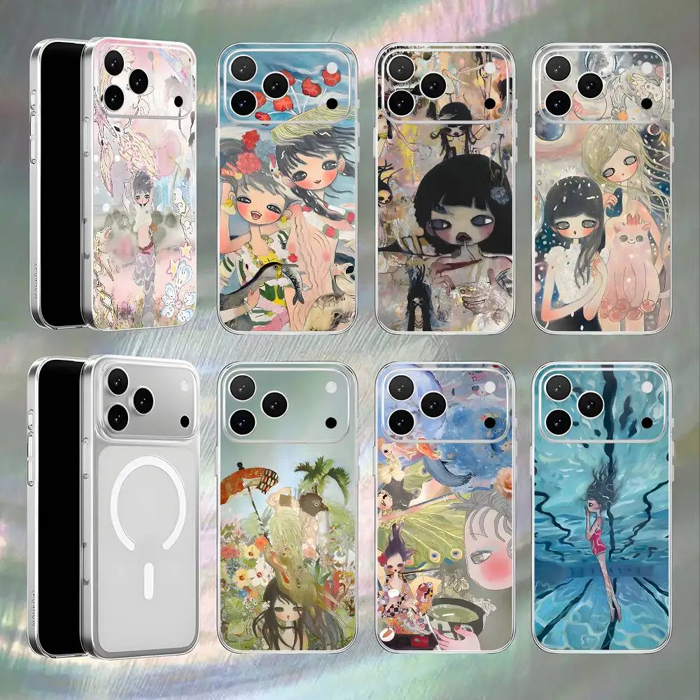 

Aya Takano paintings Transparent White Phone Case For iPhone 17,16,15,14,13,12,11,Pro,Max,Plus Magnetic Wireless Charging
