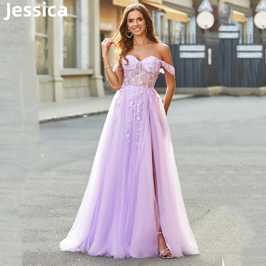 

Jessica Glitter 3D Appliqué Embroidery Prom Dresses A-line Tulle Fairy Evening Dresses Corset Party Dresses 2024Wedding Dress