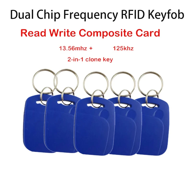 2 In 1 Dual Frequency Writable Rewrite RFID Keyfobs  Access Control Key Tags 13.56MHZ 1K CUID and T5577 125KHZ ID Key Card