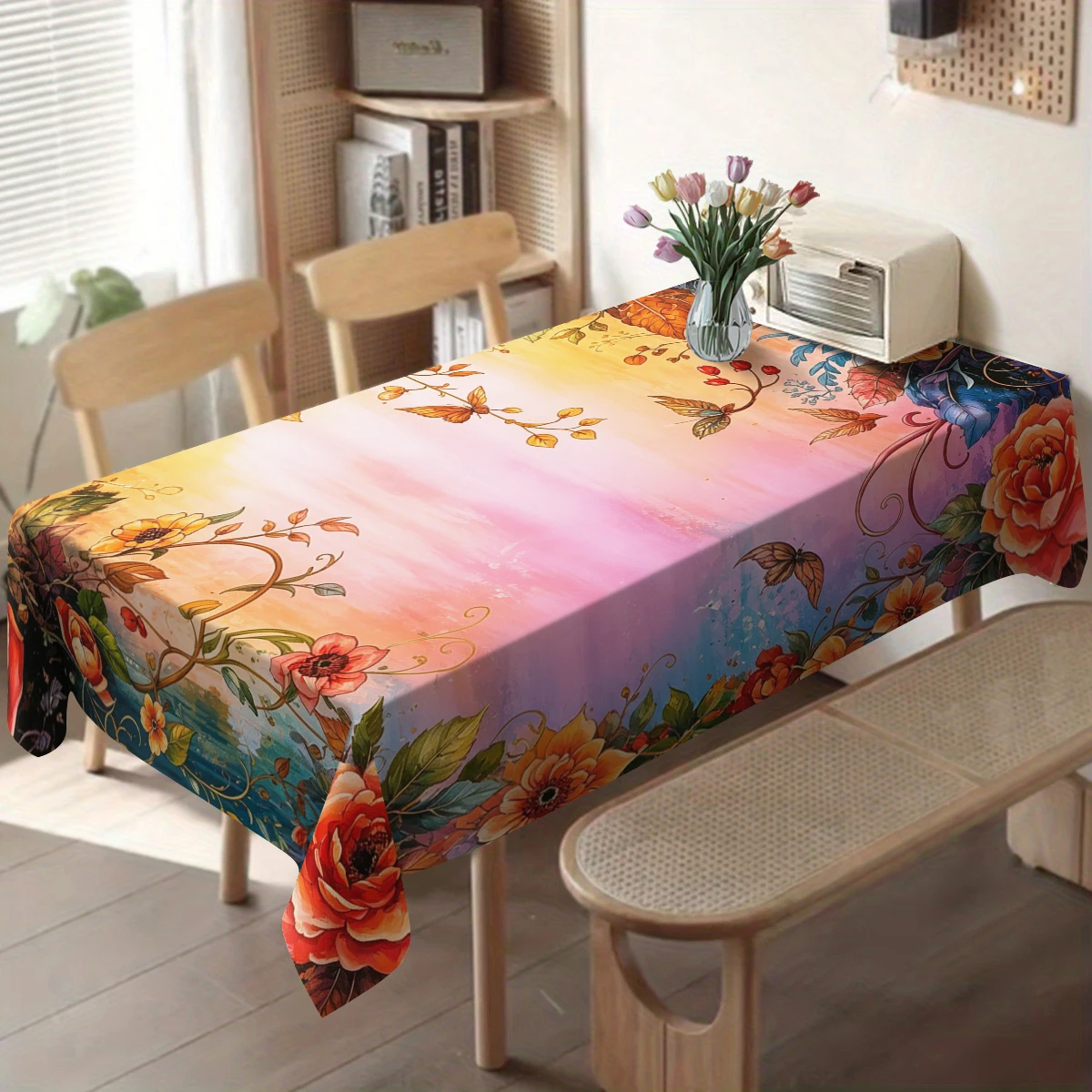 Bohemian Dreamcatcher Floral Pattern Polyester Tablecloth - Decorative Dining Table Cover, Stylish Home Indoor Decor