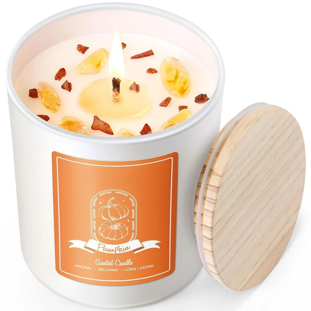 

Ароматические свечи с ароматом тыквы для женщин - Ароматерапевтическая свеча с кристаллами внутри, 10 унций, соевые свечи для дома.