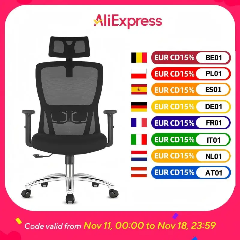 كرسي مكتب مريح من Durrafy، كرسي مكتب مع مسند رأس قابل للتعديل، مساند للذراعين ودعم قطني، كراسي دوارة شبكية، أسود