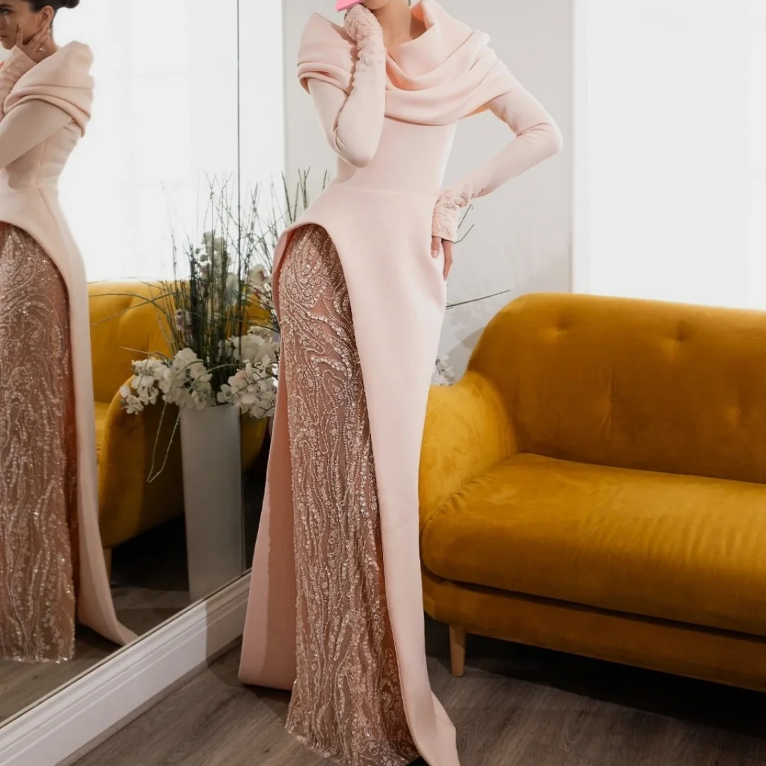 

Fortunate Evening Elegant Vintage Sweet Evening Party Gowns Pink Shiny Lace Mermaid Beading Ruffle Formal Occasion Prom Dress