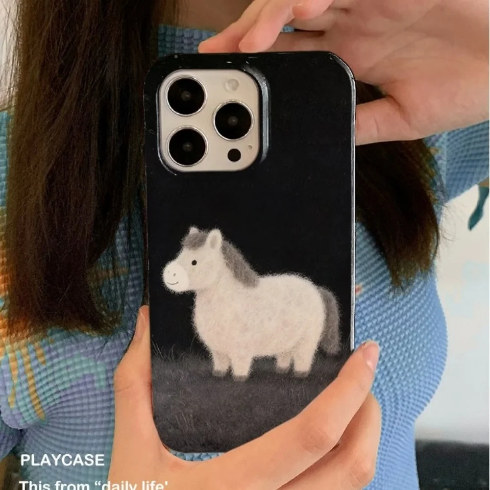 

Мультяшный милый пушистый чехол-пони для iPhone 11 12 13 14 15 16 17 Pro Max 17 Air 16 Plus, пылезащитный, ударопрочный, мягкая задняя крышка