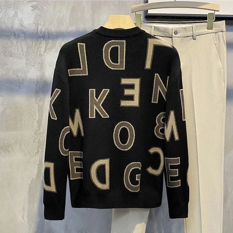 Men's Clothing Autumn and Winter high quality Loose Crewneck Sweater plus size Contrast Color Letter Knitwear Top Y2K clothes
