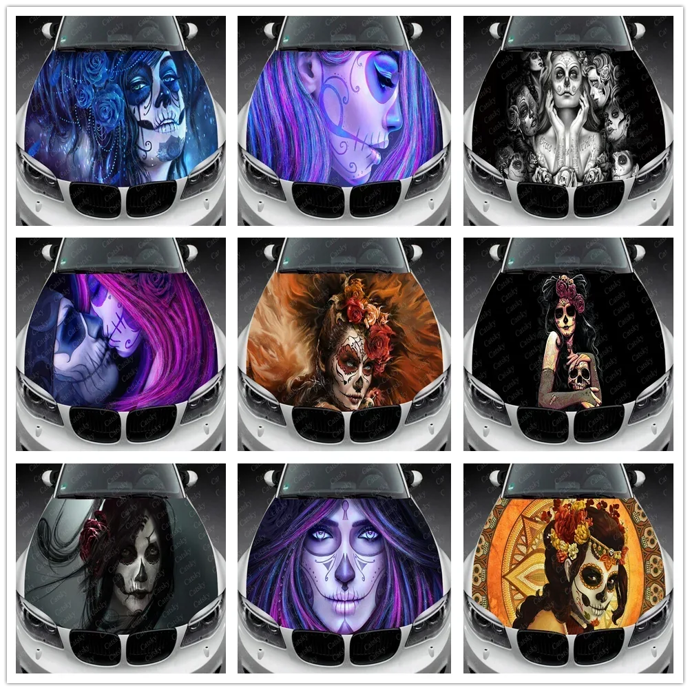 

Sugar Skull Girl Itasha Hood Vinyl Stickers Wrap Vinyl Film Engine Cover Decals Sticker Car Auto Accessories